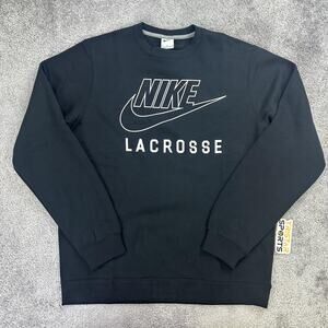 Nike Lacrosse Sweater Mens Medium Black Club Fleece Crew Pullover Nike Swoosh